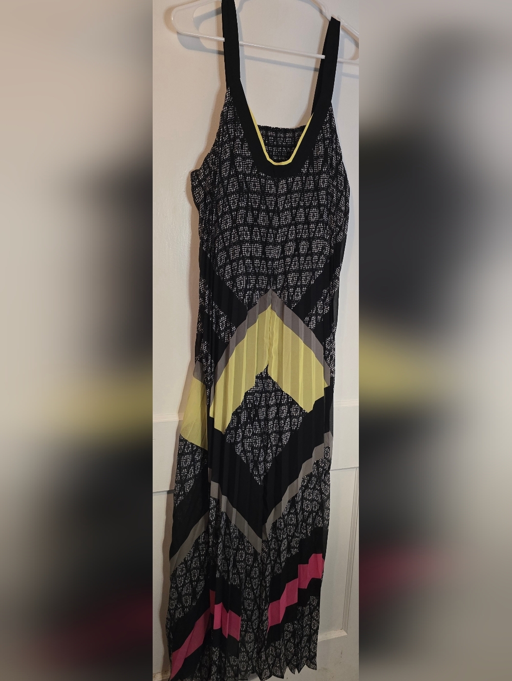 Lane Bryant Black Printed Maxi Dress with Yellow & Pink Accents